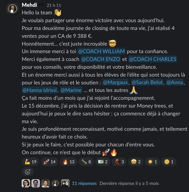 Témoignage d'un élève Money Trees